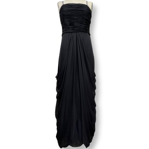 [[ SAJA ]] Elegant, Layered Drape Black Silk Maxi Dress :: 8 - Picture 4 of 15